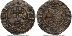 William II, Rufus (1087-1100) Penny ND (1092-1095) AU55 NGC, S-1260, N-853. 1.37gm. London mint, Aegelword as moneyer. Voided cross pattée with annule...
