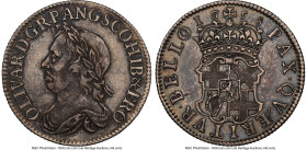 Oliver Cromwell Shilling 1658 AU50 NGC, KM-A207, S-3228, ESC-1005. The pleasing, battleship gray patina is aided by wear that is consistently distribu...