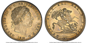George III Crown 1819-LIX MS63 PCGS, KM675, S-3787. LIX edge. The precision strike helps lift the oversized, statuesque motifs off the surfaces, creat...