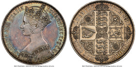 Victoria Proof "Gothic" Crown 1847 PR58 NGC, KM744, S-3883, ESC-2571. UN DECIMO on edge. The oxford grey skin gives way to areas of sunset toning that...