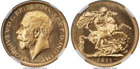 George V gold Proof Sovereign 1911 PR67 NGC, KM820, S-3996. Mintage: 3,764. An exquisite example of this popular coronation issue. Revolving luster an...