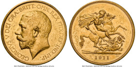 George V gold Proof 5 Pounds 1911 PF58 NGC, KM822, S-3994, W&R-414. Mintage: 2,812. From the coronation Proof set of George V, not quite Mint State du...