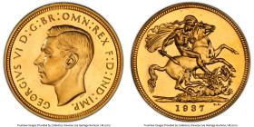 George VI gold Proof Sovereign 1937 PR65 PCGS, KM859, S-4076, Fr-411. The lemon-drop golden surfaces support ample Proof flash. The subtle haze on the...
