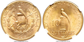 Republic gold 10 Quetzales 1926-(p) MS64 NGC, Philadelphia mint, KM245, Fr-49. Mintage: 18,000. The data here is fascinating. Although this is a type ...