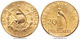 Republic gold 20 Quetzales 1926-(p) MS61 PCGS, Philadelphia mint, KM246, Fr-48. The largest denomination of this highly collectable one-year gold set ...