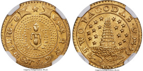 British India. Madras Presidency gold 2 Pagodas ND (1808-1815) MS63 NGC, KM358, Fr-1582. Temple flanked by 9 stars on either side. An ever-popular gol...