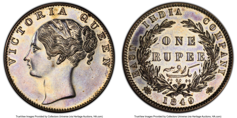 British India. Victoria Proof Pattern Restrike Rupee 1849 PR62 PCGS, Royal mint,...