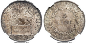 Venice. Revolutionary 5 Lire 1848 MS65+ NGC, Venice mint, KM803 (prev. KM-C185). Mintage: 6,011. Struck during the heady, revolutionary days of 1848, ...