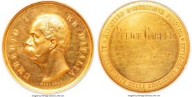 Umberto I gold "Public Education" Medal 1889-Dated MS61 NGC, 91.84gm. 47mm. By Speranza. Awarded to Felice Garelli. An expansive offering featuring th...