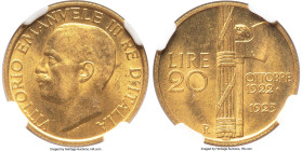 Vittorio Emanuele III gold 20 Lire 1923-R MS64 NGC, Rome mint, KM64, Fr-31. A one-year type commemorating the first anniversary of the Fascist governm...