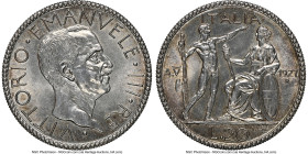 Vittorio Emanuele III 20 Lire Anno V (1927)-R MS65 NGC, Rome mint, KM69, Mont-64 (R3), Pag-671 (R3). A very rare offering of the "Anno V" variety, whi...
