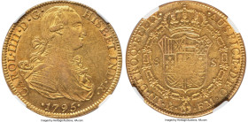 Charles IV gold 8 Escudos 1795 Mo-FM AU55 NGC, Mexico City mint, KM159, Cal-1634. Exhibiting shades of luster and an amber tone. HID09801242017 © 2024...