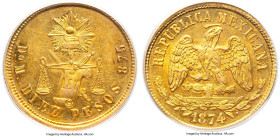 Republic gold 10 Pesos 1874 Do-M MS62 PCGS, Durango mint, KM413.3, Fr-132. Scarcer than the catalogs suggest as this is a type that rarely surfaces at...