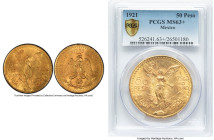 Estados Unidos gold 50 Pesos 1921 MS63+ PCGS, Mexico City mint, KM481, Fr-172. The inaugural date of this cherished series, celebrating the Centennial...