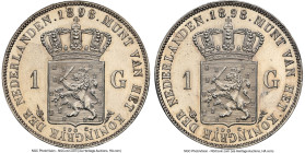 Wilhelmina I silver Proof Dual Reverse Mule Gulden 1898 PR62 NGC, Utrecht mint, cf. KM122.1 (for reverse, unlisted in Proof), Schulman-798. For a type...