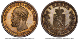 Oscar II Krone 1892 MS65 PCGS, Kongsberg mint, KM357. Adorned by walnut hues on the obverse and silvery gray hues on the reverse, a splendid offering ...