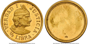 Republic gilt-copper Proof Uniface Obverse Trial 1/2 Libra ND (1902) PR64 Cameo NGC, Lima mint, cf. KM209 (design), Fr-74 (design). This honey toned o...