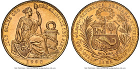 Republic gold 100 Soles 1962 MS67 NGC, Lima mint, KM231, Fr-78. Seated Liberty type. Scintillating luster with little room for improvement this high o...