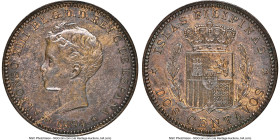 Spanish Colony. Alfonso XIII copper Proof Pattern 2 Centavos 1894 PR62 Brown NGC, KM-Pn19, Cay-17663, Cal-121, Basso-92 (Extremely Rare). By Bartolome...