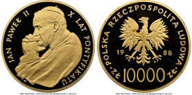 People's Republic 4-Piece Certified gold "John Paul II - 10th Anniversary" Proof Set 1988-MW NGC, 1) 10000 Zlotych PR65 Ultra Cameo, KM-Y177 2) 5000 Z...