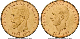 Carol I gold 100 Lei 1906-(b) AU55 NGC, Brussels mint, KM40, Fr-4, Stamb-67. Only 3,000 pieces were struck for this one-year type, produced to commemo...