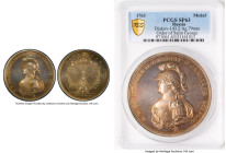 Catherine I silver Specimen "Order of Saint George" Medal 1763 SP63 PCGS, Diakov-143.2. 79mm. By V. Baranov. An inspiring and surprisingly scarce Russ...