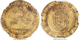 James VI (I of England) gold Rider (5 Pound Piece) 1593 AU53 NGC, Edinburgh mint, Fr-44 S-5458, Burns-1. 4.97gm. Seventh coinage, First variety. (quat...