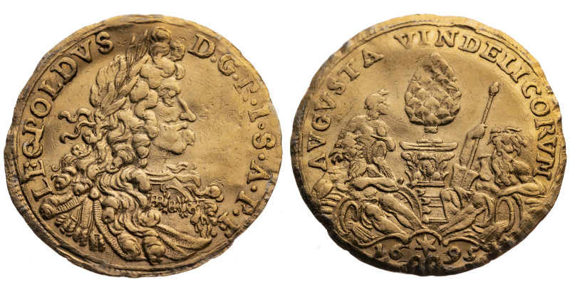 Augsburg 
Dukat
1695

Vs: Brustbild n. r., Umschrift
Rs: Stadtpyr zwischen ...