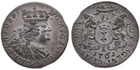 Danzig 
Unter polnischer Herrschaft. August III., 1733-1763
6 Groschen
1761

Vs: Gekröntes Brustbild im Harnisch n. r., Umschrift
Rs: Stadtwappe...