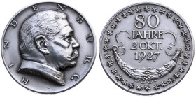 Deutschland 
Weimarer Republik, 1918-1933
Silber-Medaille
1927

auf den 80. Geburtstag des Reichspräsidenten
Vs: Brustbild Hindenburgs n. r., Um...