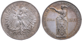 Frankfurt am Main 
Stadt
Vereinstaler
1862

auf das I Deutsche Bundesschießen
Vs: Gekrönter Adler, Umschrift: "Freie Stadt Frankfurt"
Rs: Germa...