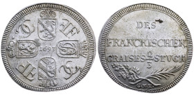 Fränkischer Kreis 
2/3 Taler
1693
Nürnberg

Vs: Vier gekrönte Wappen ins Kreuz gestellt, in den Winkeln Monogramme "CC - FF - CC - FF"
Rs: Drei ...