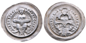 Halberstadt 
Bistum. Gero von Schermke, 1160-1177
Brakteat

Vs: Hl. Stephan mit ausgebreitetem Manipel auf Faltstuhl sitzend, Umschrift SC -STEPAN...
