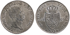 Hessen-Darmstadt 
Großherzogtum. Ludwig I. (X.), 1806-1830
20 Kreuzer
1809
Darmstadt

Vs: Brustbild n. r., Umschrift
Rs: Gekröntes Wappen, Umsc...