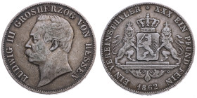 Hessen-Darmstadt 
Großherzogtum. Ludwig III., 1848-1877
Vereinstaler
1862
Darmstadt

Vs: Kopf n. l., Umschrift: "Ludwig III Grosherzog von Hesse...
