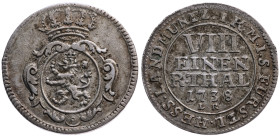 Hessen-Kassel 
Landgrafschaft. Friedrich I., 1730-1751
1/8 Taler
1748
Kassel

Vs: Gekrönte Kartusche mit Wappen
Rs: Fünf Zeilen Wert, Umschrift...