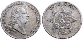 Hessen-Kassel 
Landgrafschaft. Friedrich II., 1760-1785
Sterntaler
1778
Kassel

Vs: Brustbild n. r., Umschrift
Rs: Ordensstern, Umschrift
Rand...