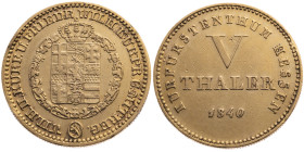 Hessen-Kassel 
Kurfürstentum. Wilhelm II. und Friedrich Wilhelm I., 1831-1847
5 Taler
1840

Vs: Bekröntes Wappen auf Ordenskette, Umschrift
Rs: ...