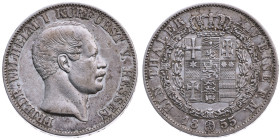 Hessen-Kassel 
Kurfürstentum. Friedrich Wilhelm I., 1847-1866
Taler
1855
Kassel

Vs: Kopf n. r., Umschrift: "Friedr. Wilhelm I Kurfürst v. Hesse...