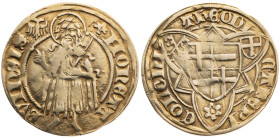 Köln 
Erzbistum. Dietrich II. von Moers, 1414-1463
Goldgulden
o. J. (1416)
Bonn

Vs: Johannes der Täufer stehend von vorn, Umschrift
Rs: Wappen...