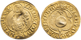 Lüneburg 
Stadt
Goldgulden
o. J. (ab 1434-1437)

(mit Titel Sigismunds)
Vs: Hl. Johannes von vorn mit Lamm und Lüneburger Schild zwischen Füssen...