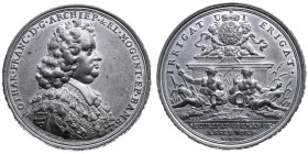 Mainz 
Erzbistum. Lothar Franz von Schönborn, 1695-1729
Zinn-Medaille
1886

auf die Uferbefestigung der Mündung des Mains in den Rhein
Vs: Brust...