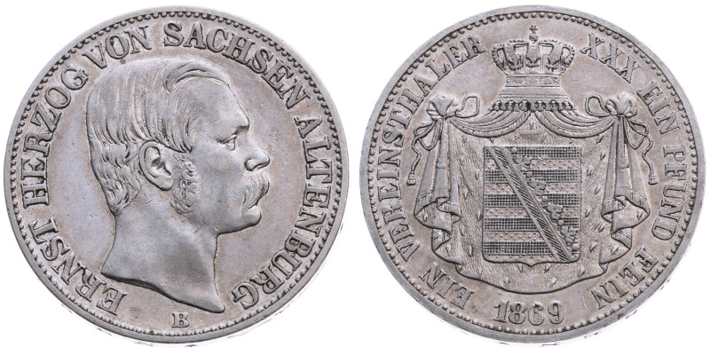 Sachsen-Altenburg 
Herzogtum. Ernst I., 1853-1908
Vereinstaler
1869
Dresden...