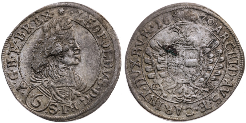 Habsburg 
Leopold I., 1657-1705
6 Kreuzer
1670
Sankt Veit

Vs: Drapiertes ...