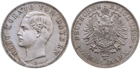 Bayern 
Königreich. Otto, 1886-1913
2 Mark
1888
München Mzz. D

Vs: Kopf des Königs Otto nach links, unten Münzstättenbuchstabe, Umschrift "OTTO...