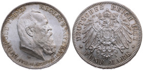 Bayern 
Königreich. Luitpold, Prinzregent, 1886-1912
5 Mark
1911
München Mzz. D

90. Geburtstag und 25. Regentschaftsjubiläum des Prinzregenten ...