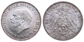 Bayern 
Königreich. Ludwig III., 1913-1918
3 Mark
1914
München Mzz. D

Vs: Kopf des Königs Ludwig III. nach links, unten Münzstättenbuchstabe, U...