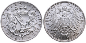 Bremen 
Freie Hansestadt
2 Mark
1904
J Hamburg

Vs: Bekröntes und von Löwen gehaltenes Wappen der Stadt Bremen, unten Münzstättenbuchstabe, Umsc...