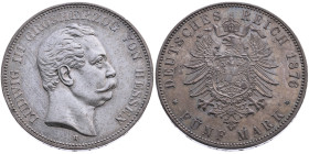 Hessen 
Großherzogtum. Ludwig III., 1848-1877
5 Mark
1876
H Darmstadt

Vs: Kopf des Großherzogs Ludwig III. nach rechts, unten Münzstättenbuchst...