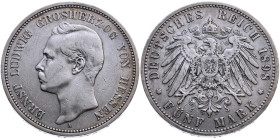 Hessen 
Großherzogtum. Ernst Ludwig, 1892-1918
5 Mark
1898
A Berlin

Vs: Kopf des Großherzogs Ernst Ludwig nach links, unten Münzstättenbuchstab...